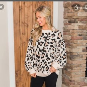Leopard print balloon sleeve sweater